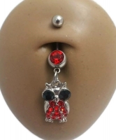 Navelpiercing uil rood strass