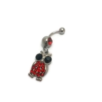 Navelpiercing uil rood strass